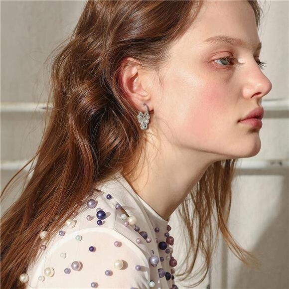 Huggie Earrings – Dangle Hoop Design with Tiny Gold Balls, Hypoallergenic - Picture 6 of 8